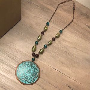 Turquoise medallion beaded adjustable necklace